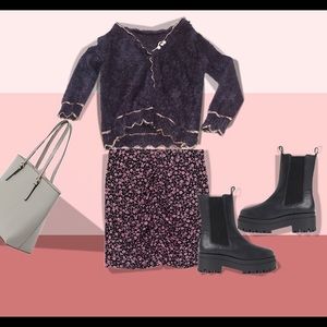 Petite Black fuzzy sweatshirt or cropped sweater